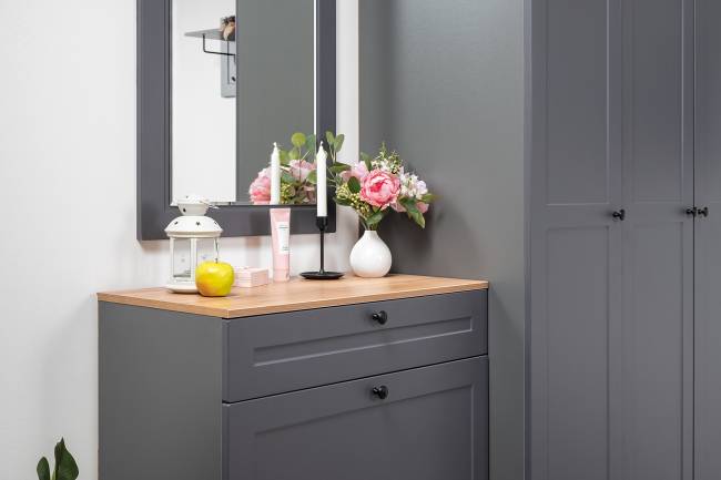 Модульная мебель для прихожей Остин № 49 цвет серый графит/дуб крафт золотой