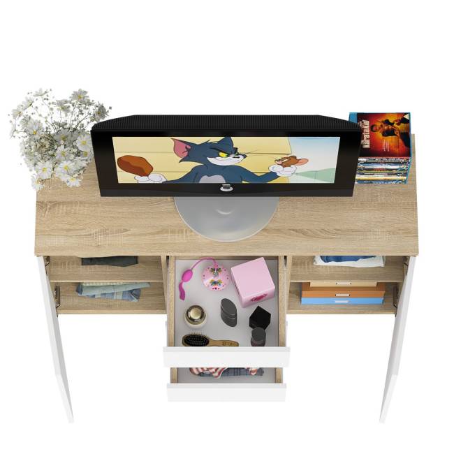 Комод-тумба три ящика и две дверки Мори МК1200.3 цвет дуб сонома/белый