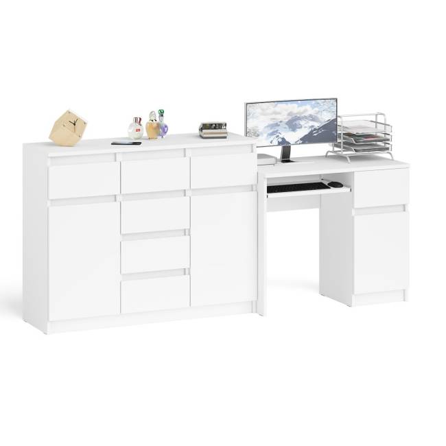 Тумба-комод с дверками и ящиками Мори МК1200.4 и стол компьютерный МС-1 правый цвет белый