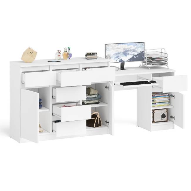 Тумба-комод с дверками и ящиками Мори МК1200.4 и стол компьютерный МС-1 правый цвет белый