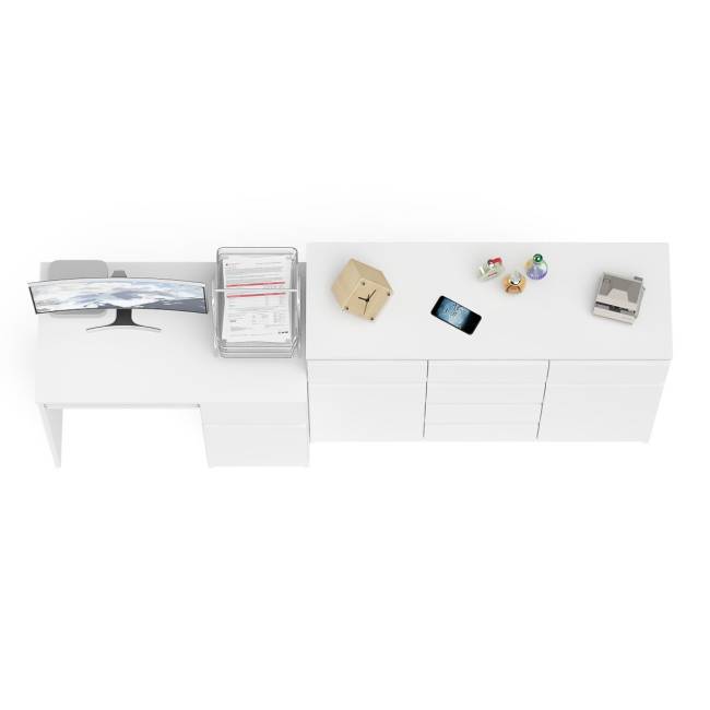 Тумба-комод с дверками и ящиками Мори МК1200.4 и стол компьютерный МС-1 правый цвет белый