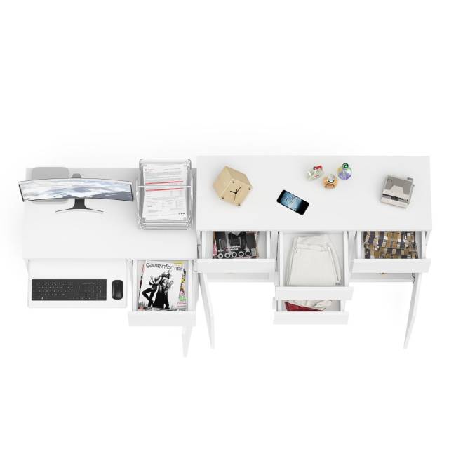 Тумба-комод с дверками и ящиками Мори МК1200.4 и стол компьютерный МС-1 правый цвет белый