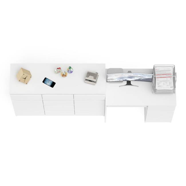 Тумба-комод с дверками и ящиками Мори МК1200.4 и стол компьютерный МС-1 правый цвет белый