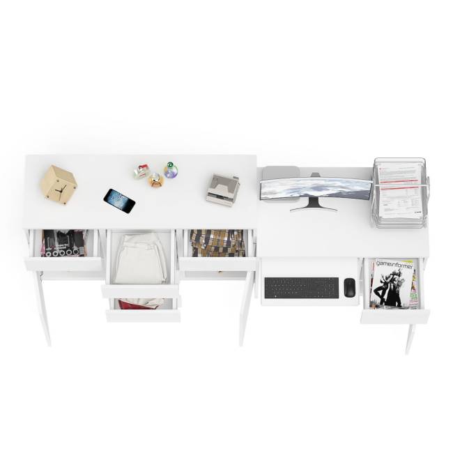 Тумба-комод с дверками и ящиками Мори МК1200.4 и стол компьютерный МС-1 правый цвет белый