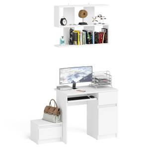 Стол компьютерный МС-1 правый с тумбой 400 и полкой Мори цвет белый