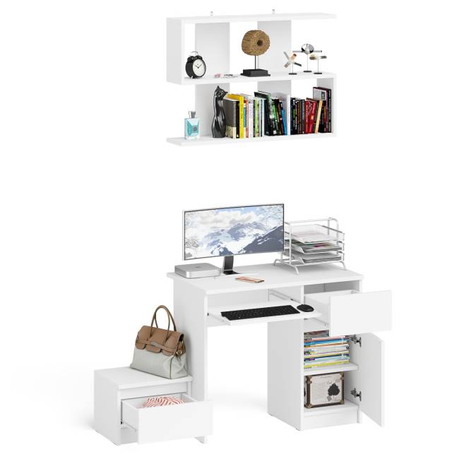 Стол компьютерный МС-1 правый с тумбой 400 и полкой Мори цвет белый