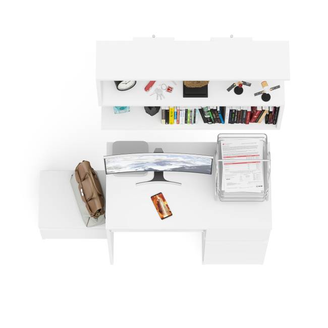 Стол компьютерный МС-1 правый с тумбой 400 и полкой Мори цвет белый