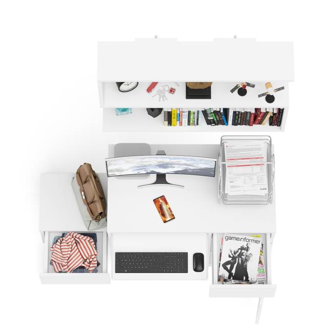 Стол компьютерный МС-1 правый с тумбой 400 и полкой Мори цвет белый