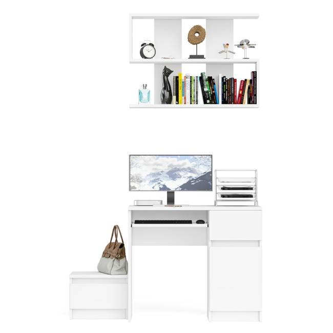 Стол компьютерный МС-1 правый с тумбой 400 и полкой Мори цвет белый