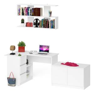Угловой компьютерный стол Мори МС-16 левый с тумбой две двери МА900.1 и широкой полкой 1200 цвет белый