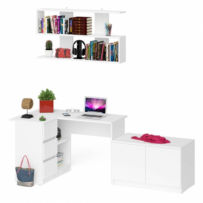 Угловой компьютерный стол Мори МС-16 левый с тумбой две двери МА900.1 и широкой полкой 1200 цвет белый