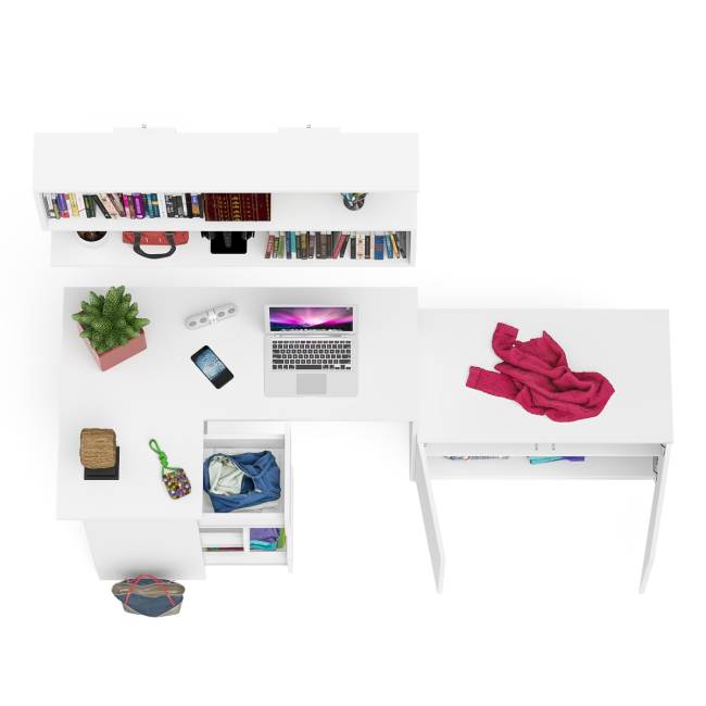 Угловой компьютерный стол Мори МС-16 левый с тумбой две двери МА900.1 и широкой полкой 1200 цвет белый