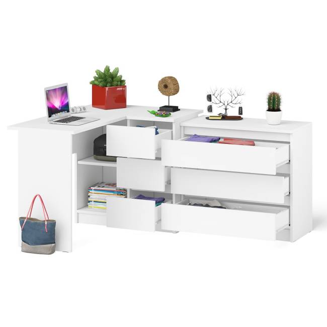 Комод три ящика на 800 со столом компьютерным угловым МС-16 правым Мори цвет белый