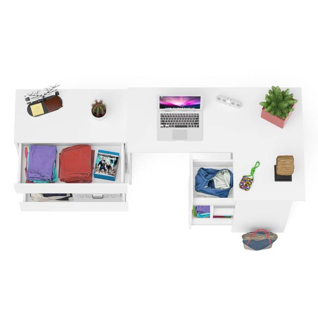 Комод три ящика на 800 со столом компьютерным угловым МС-16 правым Мори цвет белый