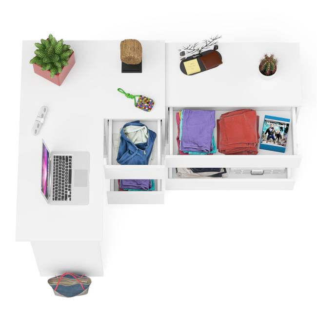 Комод три ящика на 800 со столом компьютерным угловым МС-16 правым Мори цвет белый