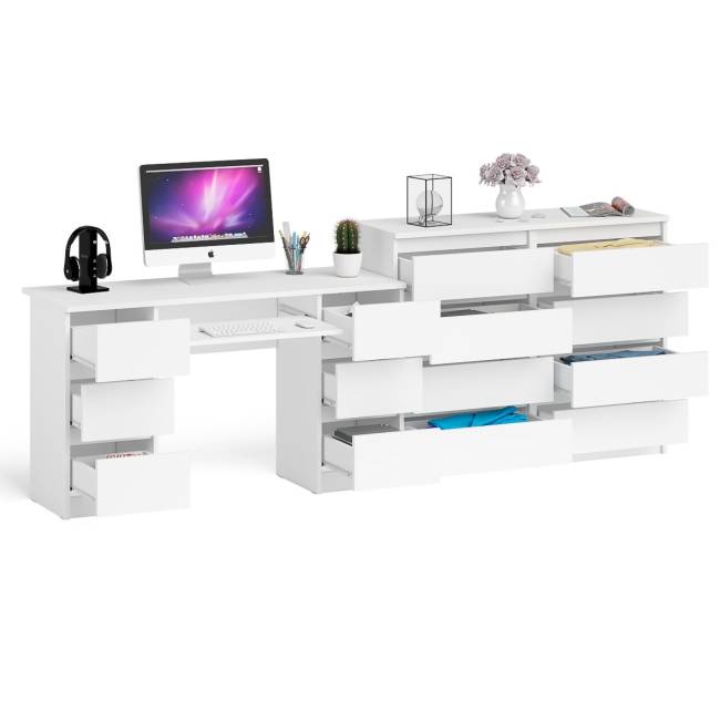 Стол компьютерный МС-2 ящики слева и справа и комод МК1200 8 ящиков Мори цвет белый
