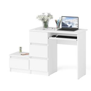 Компьютерный стол три ящика Мори МС-6 левый с тумбой 400 цвет белый
