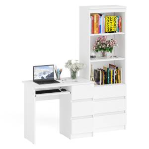 Стол компьютерный с тумбой справа и стеллаж с ящиками и нишами на 600 Мори цвет белый
