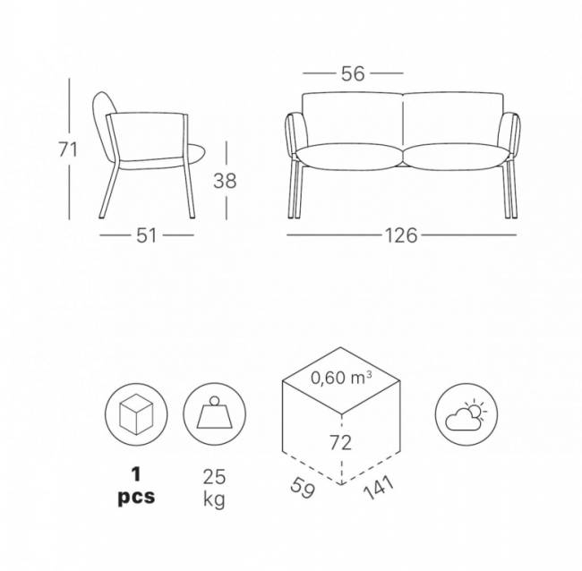 Диван плетеный с подушками Brezza мокко, розовый 1260х510х710 мм