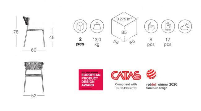 Стул плетеный Lisa Filo тортора, глиняный 520х600х780 мм