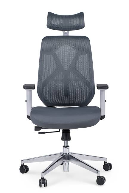 Кресло офисное / Имидж gray / белый пластик / серая сетка / серая ткань