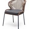 "Милан" стул плетеный из роупа, каркас алюминий серый (RAL7022) муар, роуп коричневый круглый, ткань темно-серая 027