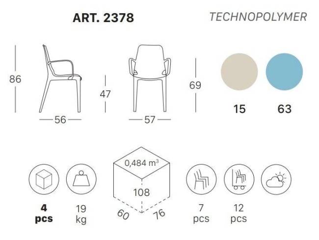 Кресло пластиковое Ginevra Go Green голубой 570х560х860 мм