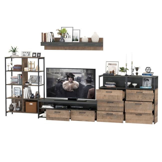 Стенка в стиле лофт Трувор № 99 цвет дуб гранж песочный/интра