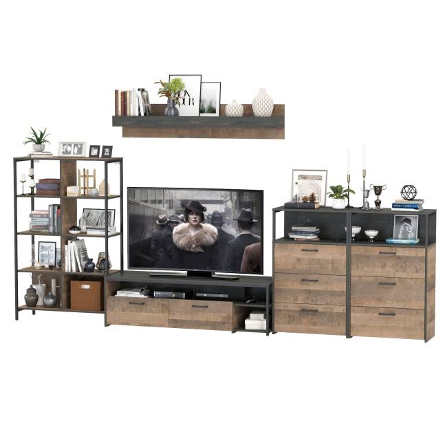 Стенка в стиле лофт Трувор № 99 цвет дуб гранж песочный/интра