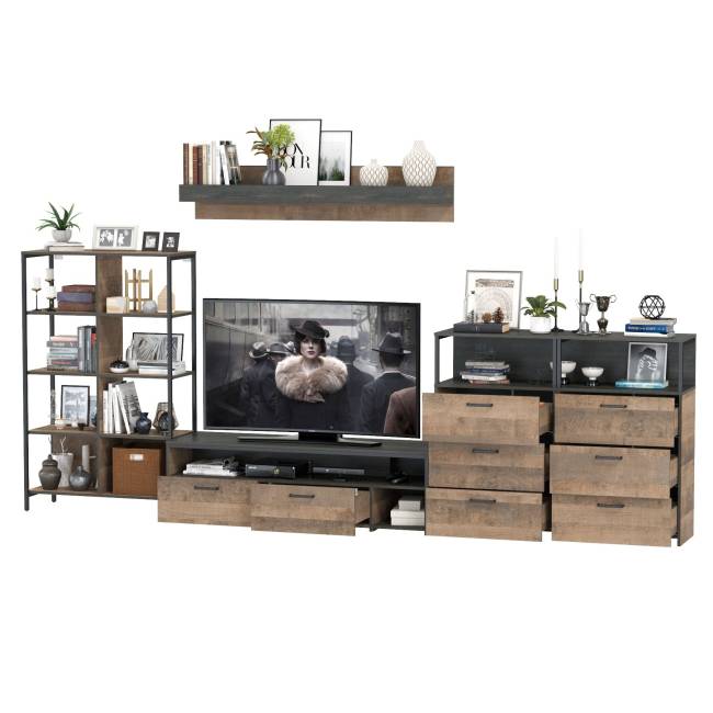 Стенка в стиле лофт Трувор № 99 цвет дуб гранж песочный/интра