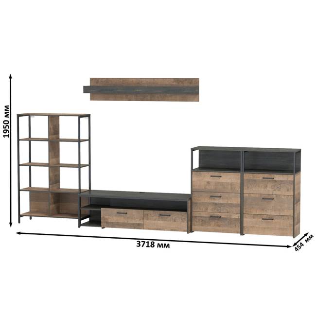 Стенка в стиле лофт Трувор № 99 цвет дуб гранж песочный/интра