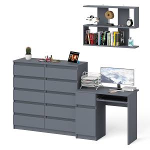 Комод 10-ть ящиков Мори МК1200.10 с компьютерным столом МС-1 левый и полкой цвет графит