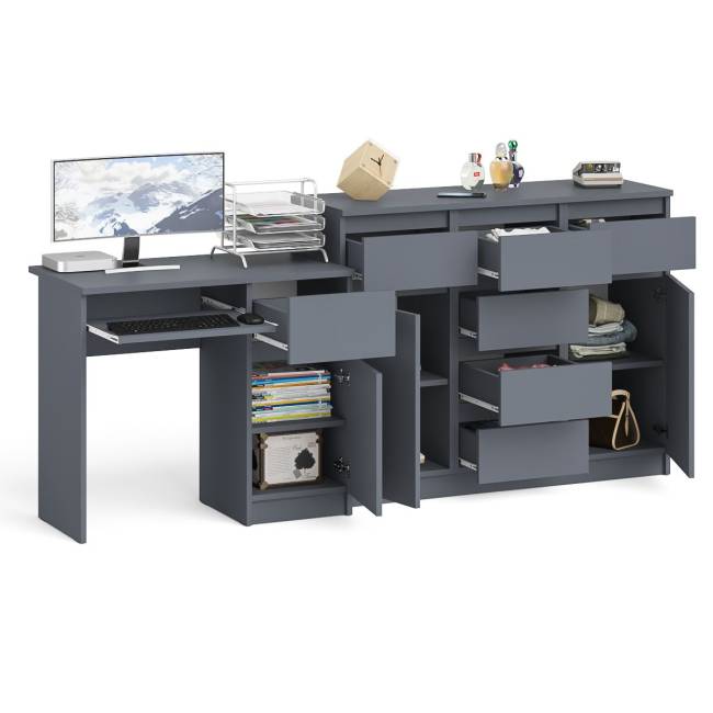 Тумба-комод с дверками и ящиками Мори МК1200.4 и стол компьютерный МС-1 правый цвет графит