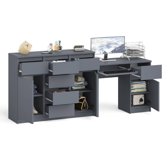 Тумба-комод с дверками и ящиками Мори МК1200.4 и стол компьютерный МС-1 правый цвет графит