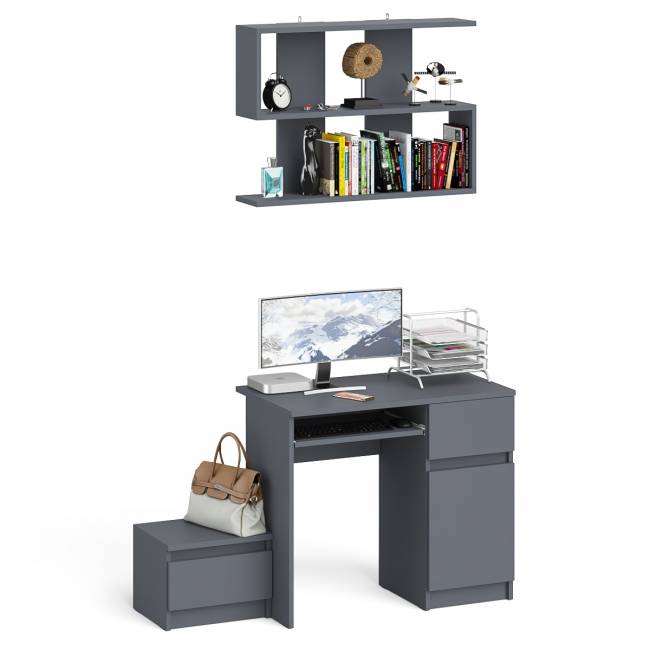 Стол компьютерный МС-1 правый с тумбой 400 и полкой Мори цвет графит
