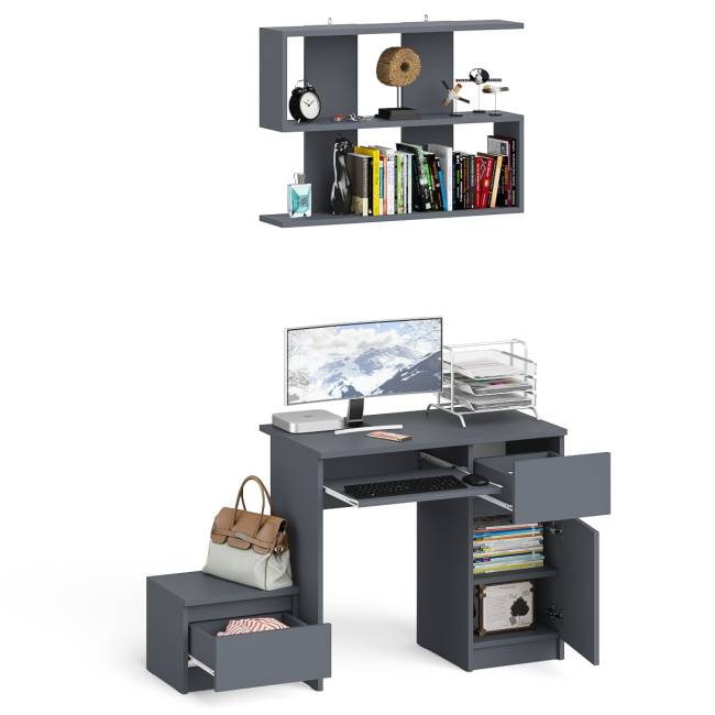Стол компьютерный МС-1 правый с тумбой 400 и полкой Мори цвет графит