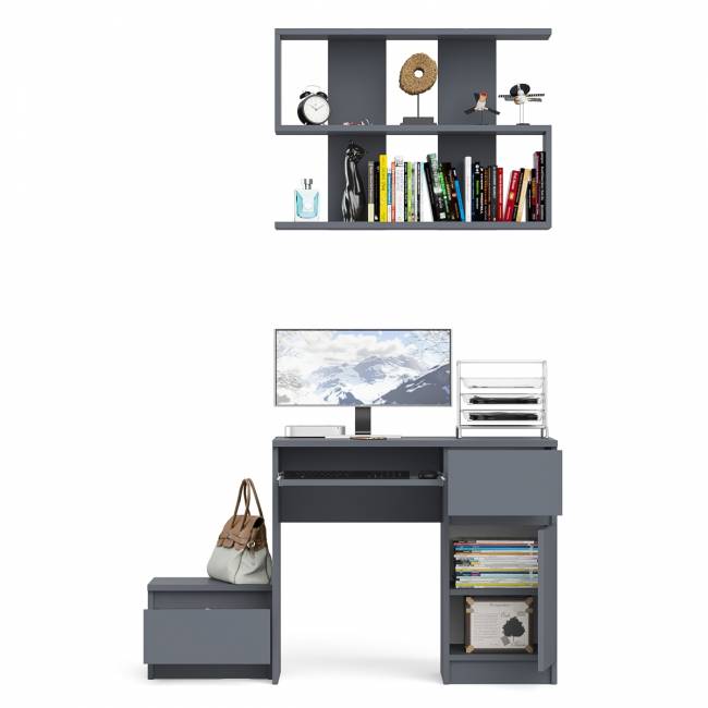 Стол компьютерный МС-1 правый с тумбой 400 и полкой Мори цвет графит