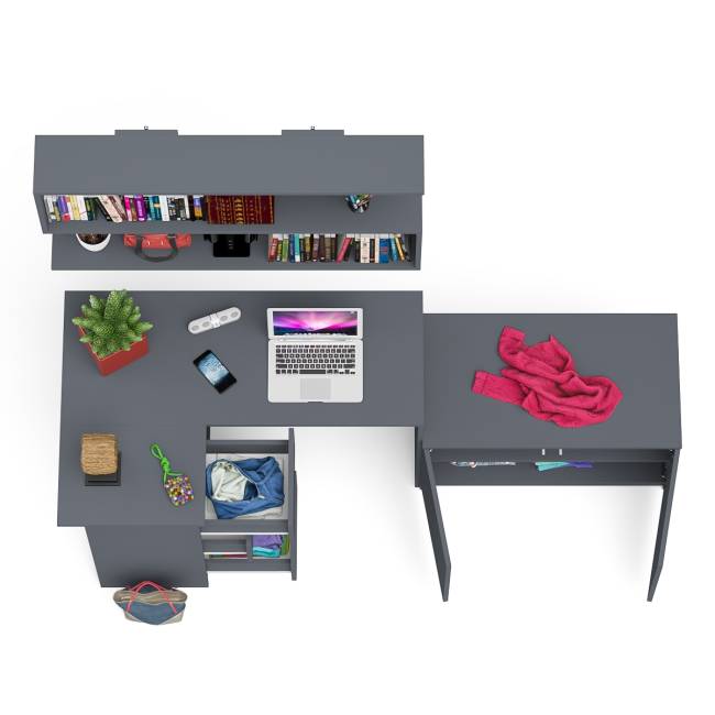 Угловой компьютерный стол Мори МС-16 левый с тумбой две двери МА900.1 и широкой полкой 1200 цвет графит