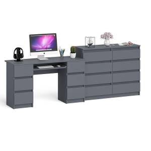 Стол компьютерный МС-2 ящики слева и справа и комод МК1200 8 ящиков Мори цвет графит