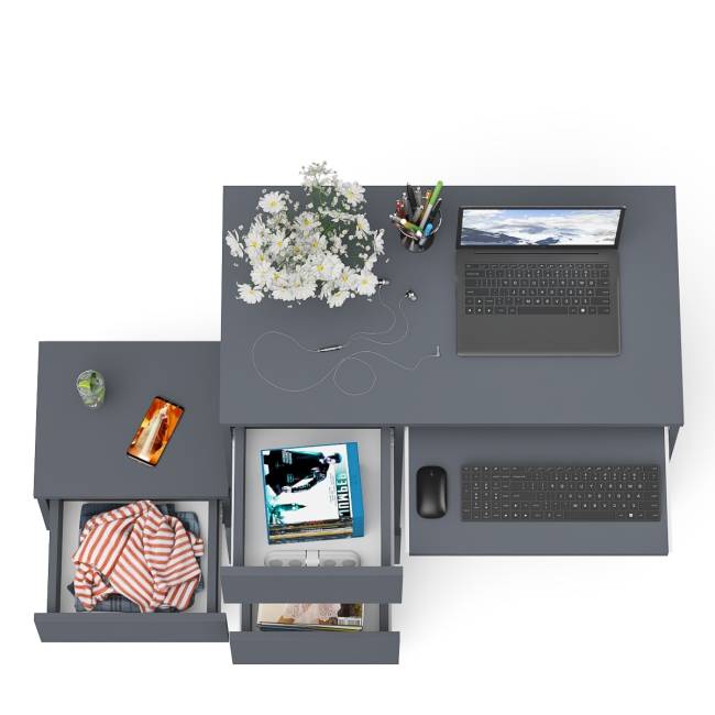 Компьютерный стол три ящика Мори МС-6 левый с тумбой 400 цвет графит