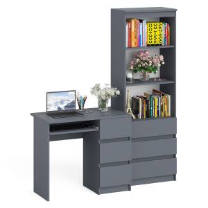 Стол компьютерный с тумбой справа и стеллаж с ящиками и нишами на 600 Мори цвет графит