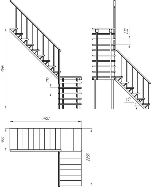 Комбинированная межэтажная ЛЕС-05 3185 проем 2810-900, Сосна с подступенкой