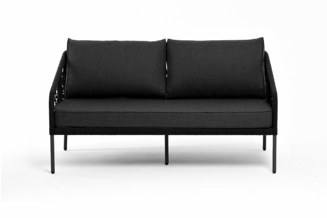 "Канны" диван 2-местный плетеный из роупа (узелки), каркас алюминий темно-серый (RAL7024) муар, роуп темно-серый круглый, ткань темно-серая "Канны" диван 2-местный плетеный из роупа (узелки), каркас алюминий темно-серый (RAL7024) муар, роуп темно-серый круглый, ткань темно-серая