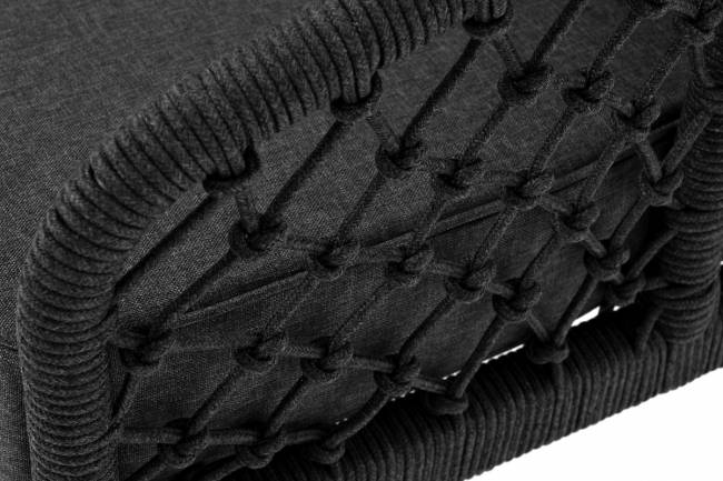 "Канны" диван 2-местный плетеный из роупа (узелки), каркас алюминий темно-серый (RAL7024) муар, роуп темно-серый круглый, ткань темно-серая "Канны" диван 2-местный плетеный из роупа (узелки), каркас алюминий темно-серый (RAL7024) муар, роуп темно-серый круглый, ткань темно-серая