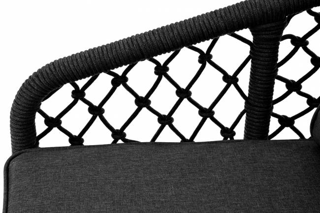 "Канны" диван 2-местный плетеный из роупа (узелки), каркас алюминий темно-серый (RAL7024) муар, роуп темно-серый круглый, ткань темно-серая "Канны" диван 2-местный плетеный из роупа (узелки), каркас алюминий темно-серый (RAL7024) муар, роуп темно-серый круглый, ткань темно-серая