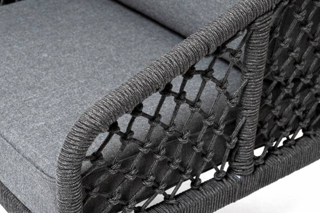 "Канны" диван 2-местный плетеный из роупа (узелки), каркас алюминий темно-серый (RAL7024) муар, роуп темно-серый круглый, ткань темно-серая "Канны" диван 2-местный плетеный из роупа (узелки), каркас алюминий темно-серый (RAL7024) муар, роуп темно-серый круглый, ткань темно-серая