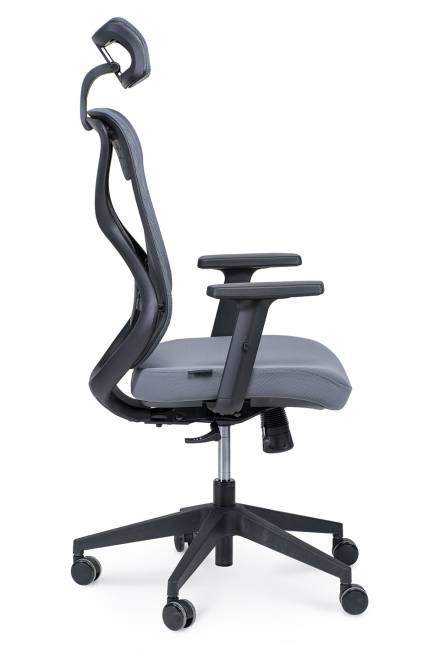 Кресло офисное / Имидж / черный пластик / серая сетка / серая ткань