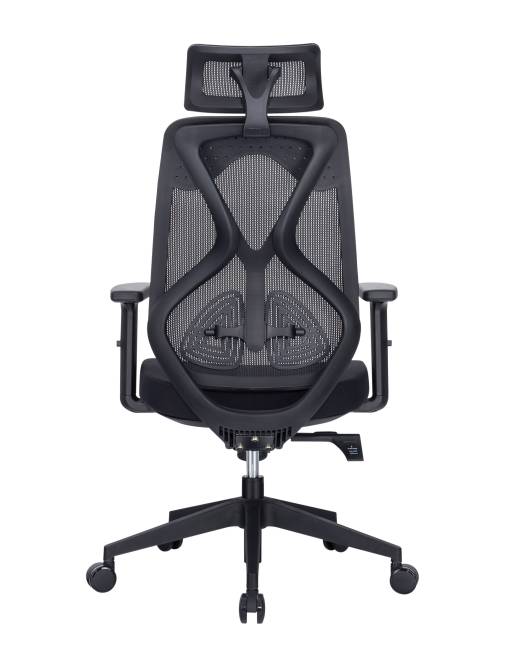 Кресло офисное / Имидж / черный пластик / серая сетка / серая ткань