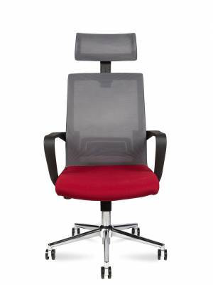 Кресло офисное / Интер / база хром / черный пластик / серая сетка / вишневая ткань