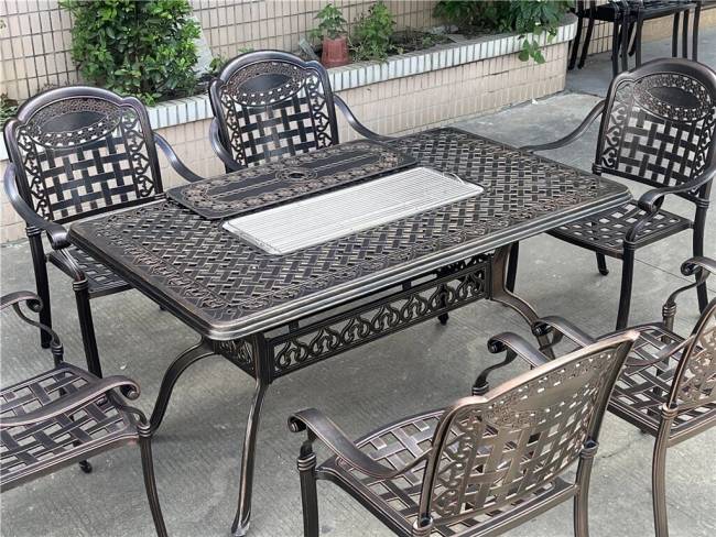 Обеденная группа Teide 6 из литого алюминия с мангалом